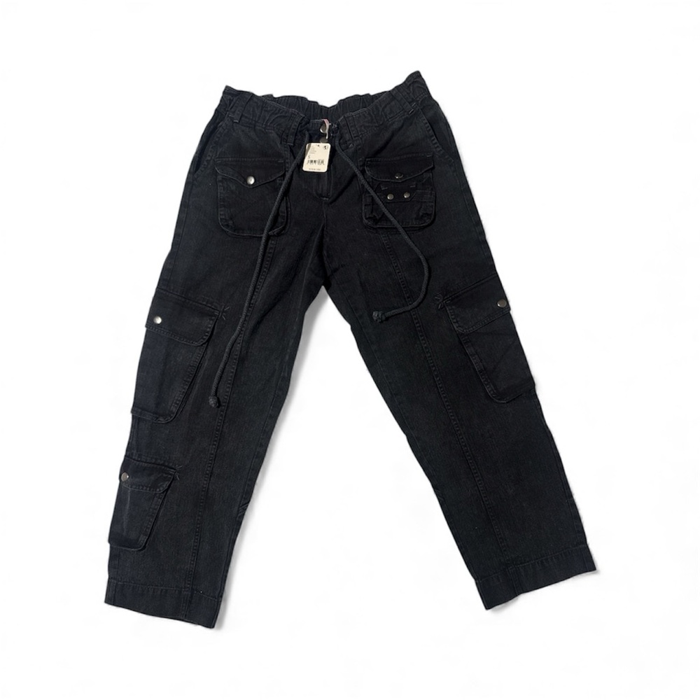 Free People- Tahiti Herringbone Cargo Pants in Black/Noir